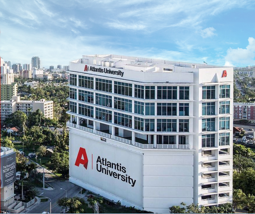 Atlantis University Miami campus exterior at golden hour